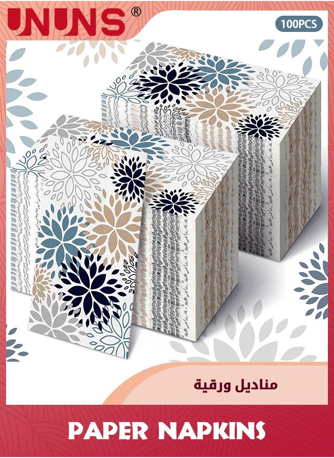 UNUNS 100 Pcs Floral Hand Paper Towel,Dahlia Flower Guest Napkins Spring Guest Paper Towels For Bathroom,Disposable Hand Towels For Wedding Bridal Baby Shower Birthday Party  - Image 1