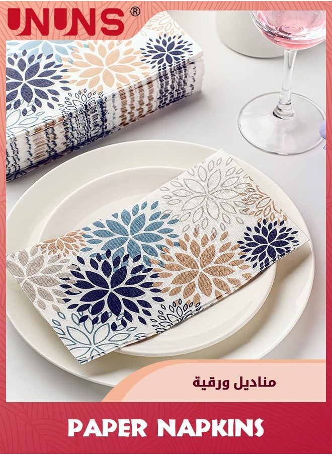 UNUNS 100 Pcs Floral Hand Paper Towel,Dahlia Flower Guest Napkins Spring Guest Paper Towels For Bathroom,Disposable Hand Towels For Wedding Bridal Baby Shower Birthday Party  - Image 3