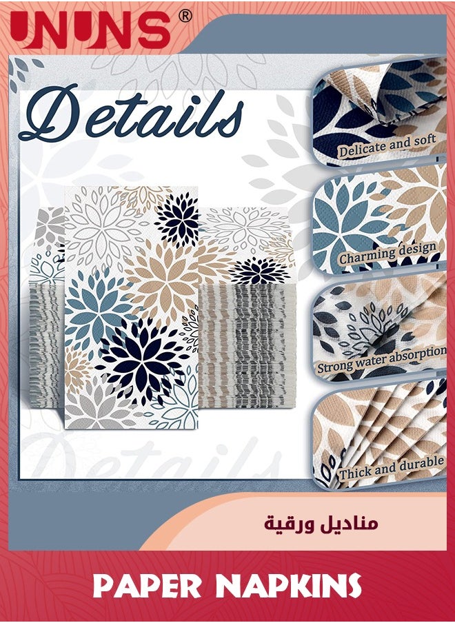 UNUNS 100 Pcs Floral Hand Paper Towel,Dahlia Flower Guest Napkins Spring Guest Paper Towels For Bathroom,Disposable Hand Towels For Wedding Bridal Baby Shower Birthday Party  - Image 5
