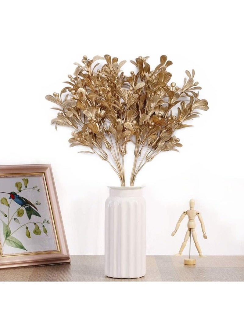 Generic Pack Artificial Plants Golden Flowers, for Decoration Plastic Fake Plant Bush Grass Fern Bushes Faux Shrubs Greenery Indoor Outside Planter Vase Filler Festival Home Garden Decor  - Image 3