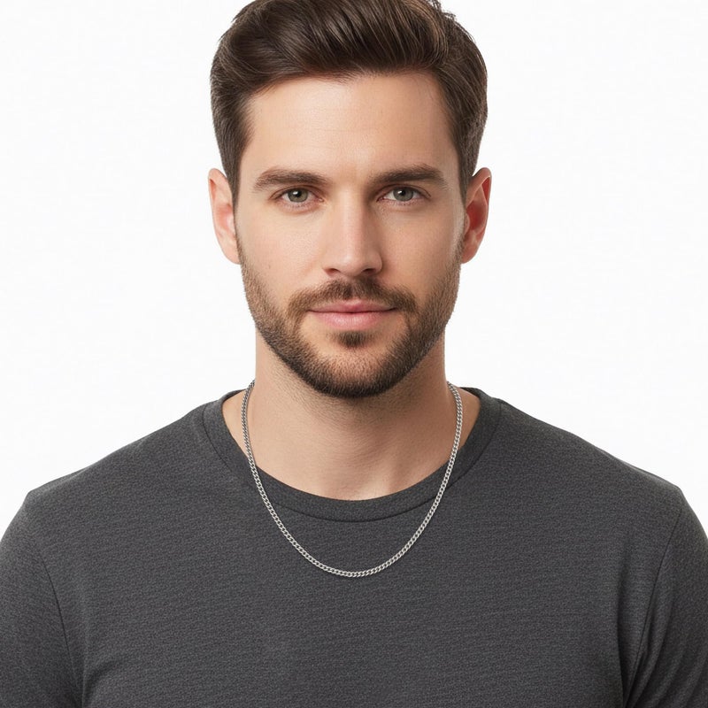 Fiusem 3.5mm Silver Colored Chains for Men, Silver Plated Cuban Link Chain Necklace for Men and Women, Stainless Steel Cuban Necklaces 26 Inch - Image 2