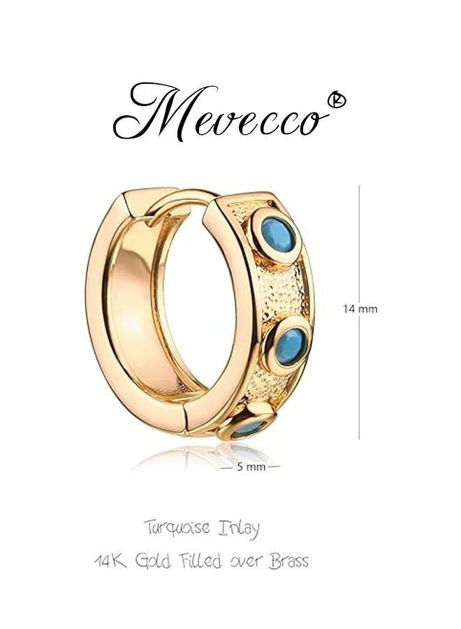 Mevecco Women Huggie Hoop Earrings Gold Ear Stud Cuff 14K Gold Filled Small Boho Beach Simple Delicate Handmade Hypoallergenic Jewelry Gift - Image 4