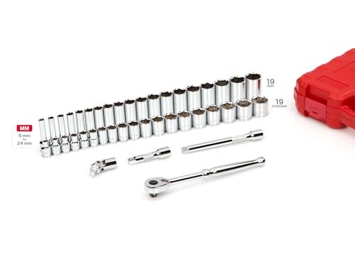 TEKTON 3/8 Inch Drive 6-Point Socket and Ratchet Set, 42-Piece (6-24 mm) | SKT15201 - Image 3