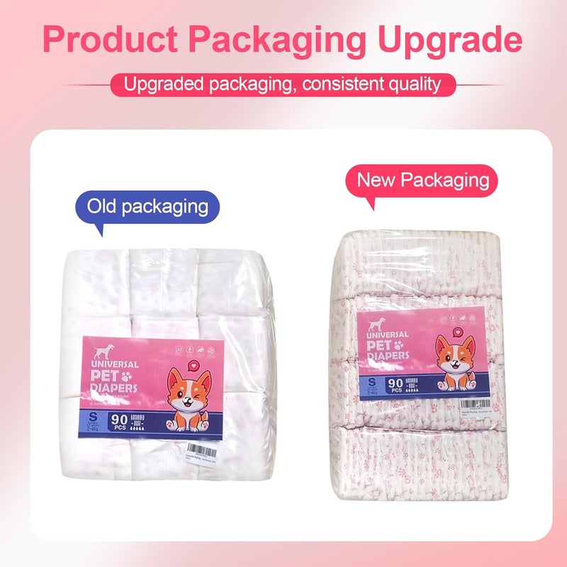 FUNLIYING Disposable Dog Diapers Female 90 Count Puppy Diapers Female (Waist 13.4-19.7 in L) Super Absorbent Large Doggie Diapers for Heat Excitable Urination or Incontinence - Pink - Image 2