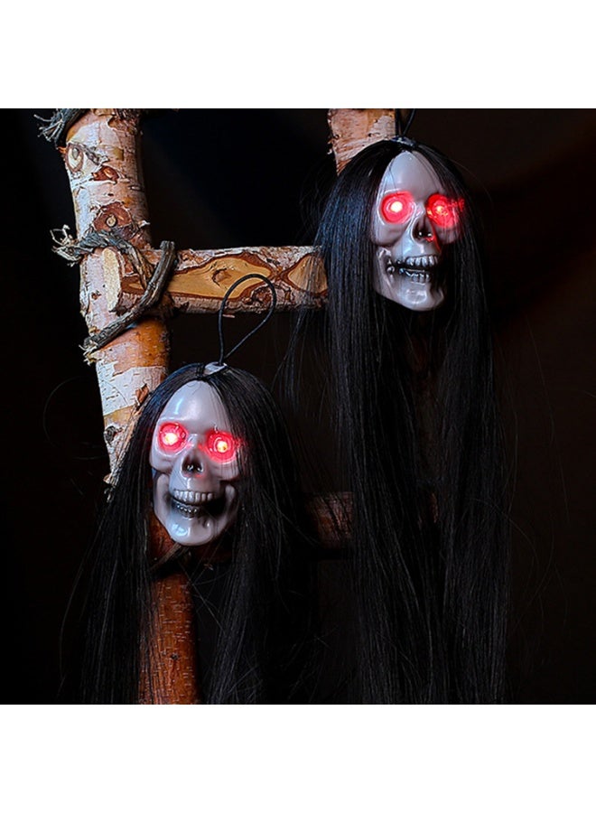 Halloween Hanging Ghost, Hanging Skull Decoration with Long Hair & Glowing Eyes - Terror Skull for Haunted House Decor, Halloween Horror Decoration - Image 1
