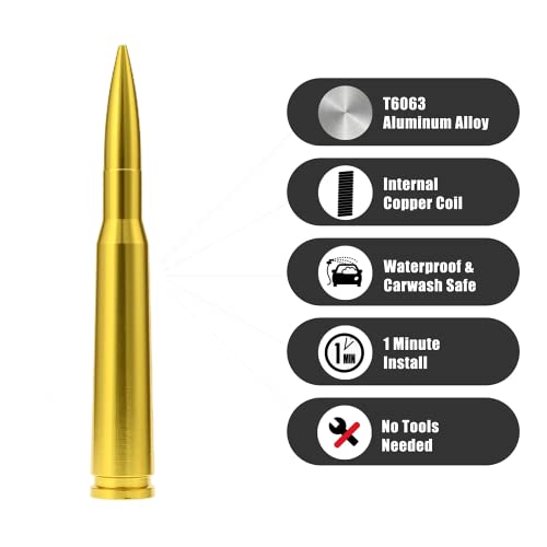 CZSWCH 50 Cal Truck Bullet Antenna Compatible with Ford F150 F250 F350 Raptor Bronco/Dodge RAM 1500 2500 3500/Chevrolet Silverado & GMC Sierra-Short Replacement Antenna 1990 - Current (Golden) - Image 3
