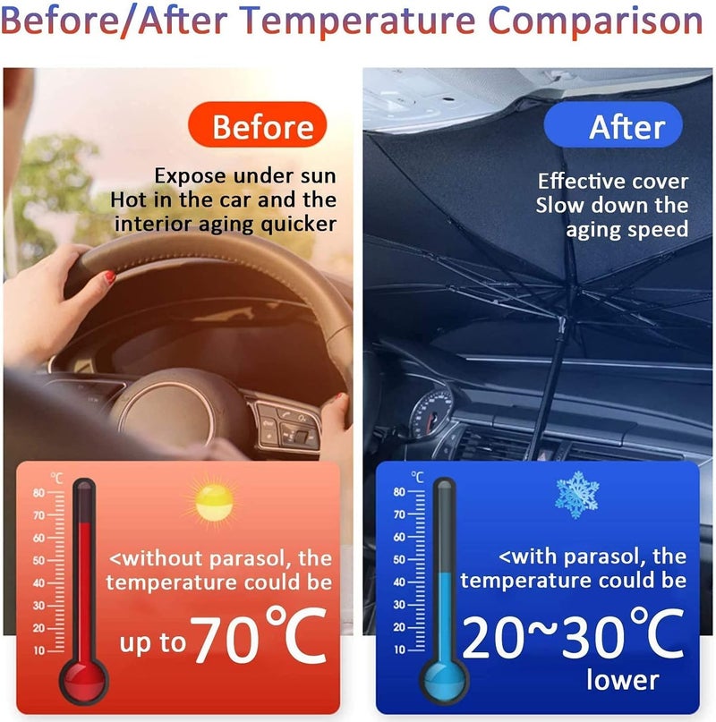 Kwak's Car Windshield Sun Shade Foldable Umbrella Sun Shade for Car Front Window Cover Visor Sun Shade Block UV Keep Car Cool (M(74x140CM)) - Image 3