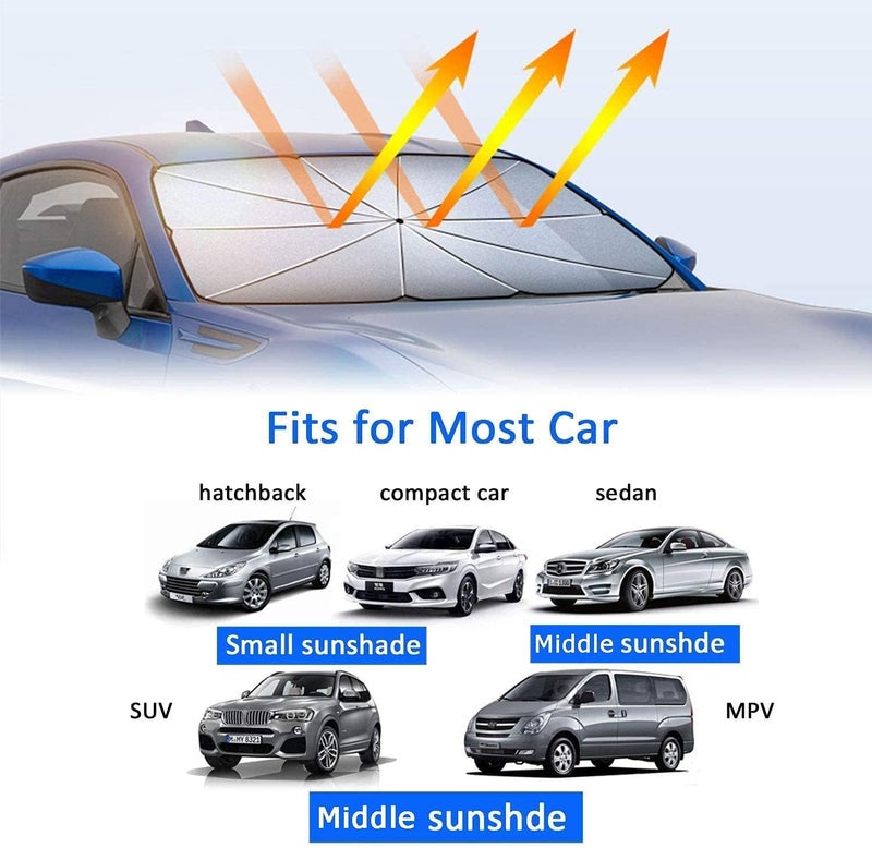 Kwak's Car Windshield Sun Shade Foldable Umbrella Sun Shade for Car Front Window Cover Visor Sun Shade Block UV Keep Car Cool (M(74x140CM)) - Image 4