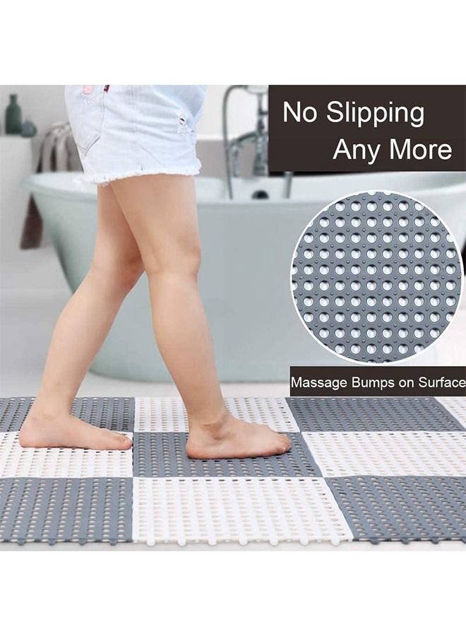 Bathroom Interlocking Non Slip Drainage Floor Tiles 12 Pack Bath Shower Floor Mat Non Slip Shower Bathroom Square Mat for Deck, Pool, Patio, Balcony, Kitchen, Yard 12" x 12"