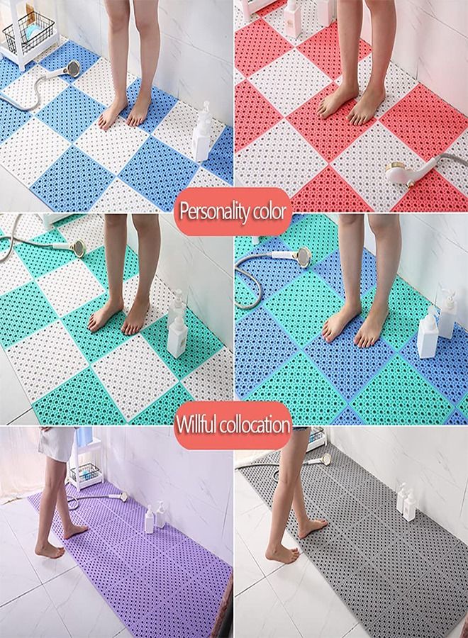 Bathroom Interlocking Non Slip Drainage Floor Tiles 12 Pack Bath Shower Floor Mat Non Slip Shower Bathroom Square Mat for Deck, Pool, Patio, Balcony, Kitchen, Yard 12" x 12"