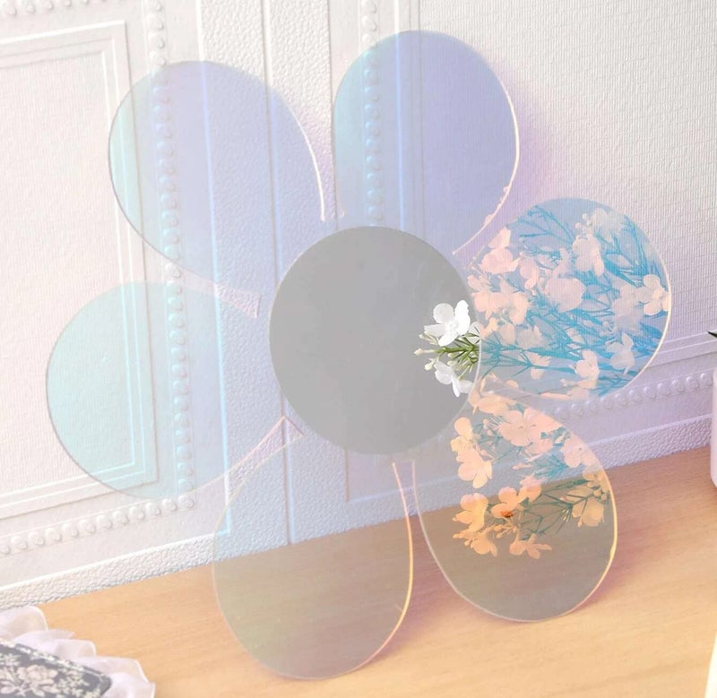 Iridescent Acrylic Mirror Wall Stickers SelfAdhesive Colorful Mirror Wall Stickers Decals 3D Flexible Non Glass Wall Stickers DIY Art Murals Home Wall Decoration for Living Room Bedroom Flower