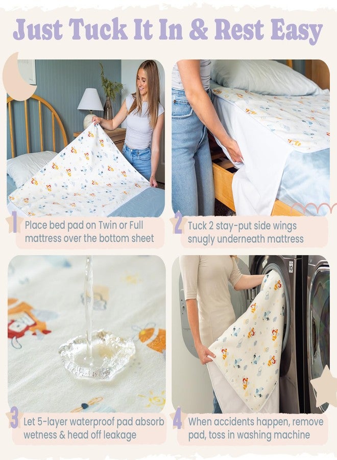 Snugglekid Tuckable Side Bed Wetting Pads Toddlers, Reusable Washable Waterproof Baby Potty Training Pee Pads Sheet Protector Kids, 5 Absorbent Layers, Exclusive No-Slip, 39"x 29" Fits Twin Airplane Print - Image 3