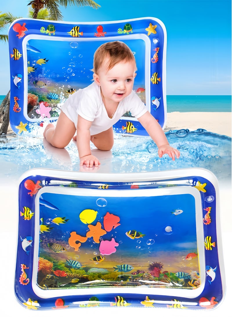 Wish Baby Tummy Time Inflatable Water Play Mat 70x50 CM, Ocean World Floating Marine Animals Leakproof Water Pad, Infant Sensory Crawling Mat, Early Developmental Activity Toy for Newborn Toddler Boys Girls - Image 1