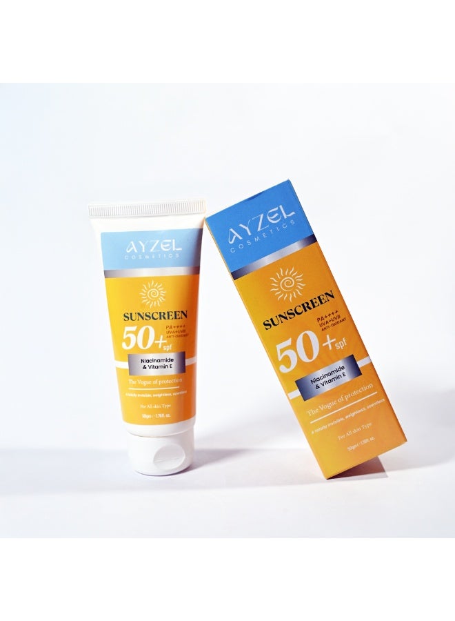 مستحضرات أيزل واقي شمس بعامل حماية ٥٠+ PA+++ لأشعة الشمس فوق البنفسجية الطويلة والمتوسطة الطيف | مرطب للوجه مُعزز للكولاجين، بدون لمعان، ترطيب مكثف يدوم حتى ٢٤ ساعة، فيتامينات متعددة مع النياسيناميد وحمض الهيالورونيك، غير دهني، ٥٠ غرام - Image 3