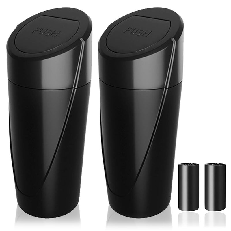 Car Trash Can Bin with Lid  2 Packs Garbage Can Cup Holder  Black Mini Leakproof Vehicle Trash Bin with 40pcs Trash Bags  Car Organizers and Storage for Front Back Seat Accessories