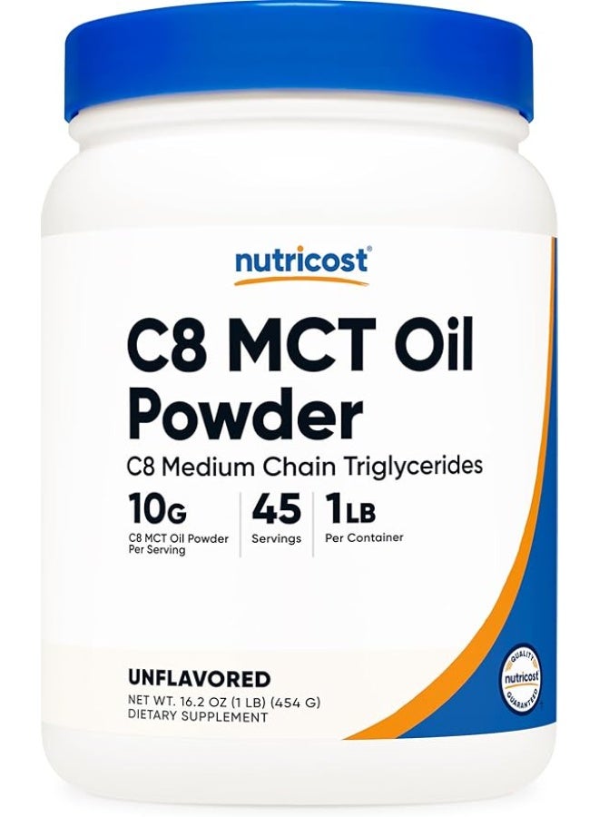 نوتريكوست، مسحوق زيت MCT C8، بدون نكهة، 1 رطل (454 غرام) - Image 1