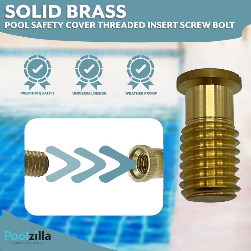 Bargain Brass Poolzilla 100 Pack Pool Safety Cover Threaded Brass Insert Screw Bolt for Anchor - Image 3