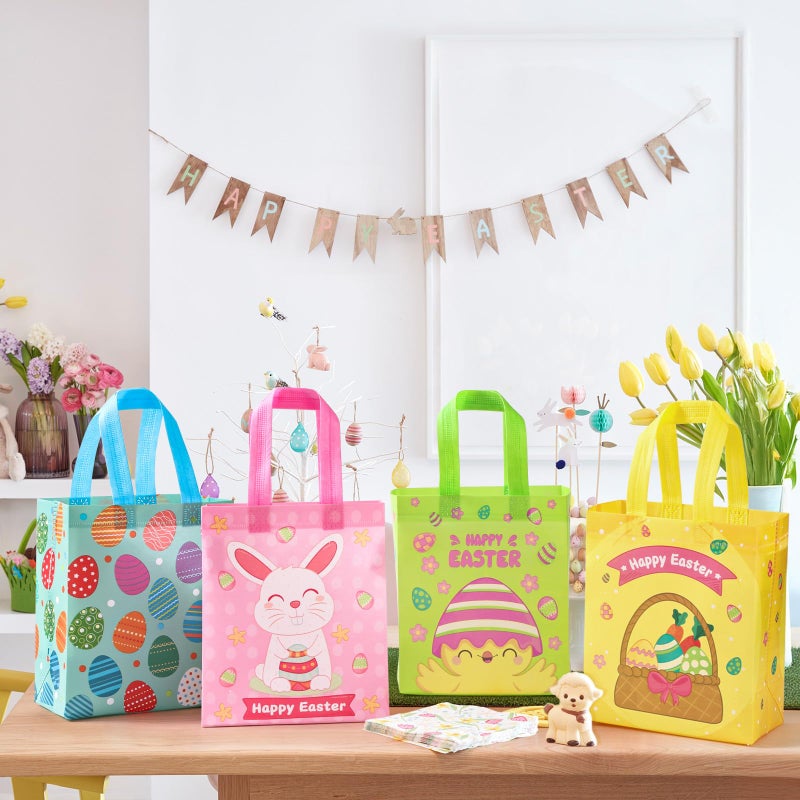 STYPOP 16 Pack 9" Easter Bags for Kids, Non-Woven Gift Bags with Handles, Reusable Easter Baskets for Kids Egg Hunts/Party Favor Supplies, 9.3"*7.7"*4.3" - Image 3