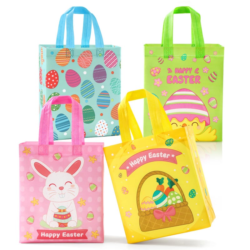 STYPOP 16 Pack 9" Easter Bags for Kids, Non-Woven Gift Bags with Handles, Reusable Easter Baskets for Kids Egg Hunts/Party Favor Supplies, 9.3"*7.7"*4.3" - Image 1