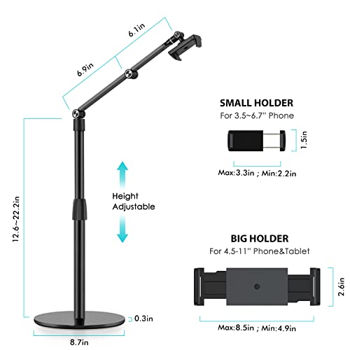 Viozon Tablet Phone Overhead Stand, Height & 360 Degree Angle Adjustable, Aluminum Desktop Stand, Compatible with 3.5-11" Cellphone or Tablet Such as iPhone iPad Pro Air Mini, Samsung, Nexus(AP-4P-B) - Image 4