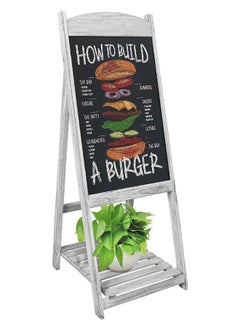 Generic A Frame Chalkboard Sign Vintage Shop Chalkboard Easel Pavement Sign Freestanding Chalkboard Message Board with Display Shelf for Storefronts Coffee House Bar Party Wedding  - Image 1