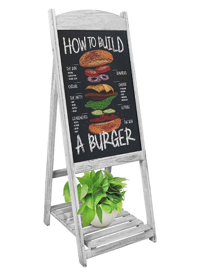 Generic A Frame Chalkboard Sign Vintage Shop Chalkboard Easel Pavement Sign Freestanding Chalkboard Message Board with Display Shelf for Storefronts Coffee House Bar Party Wedding  - Image 1