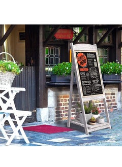 Generic A Frame Chalkboard Sign Vintage Shop Chalkboard Easel Pavement Sign Freestanding Chalkboard Message Board with Display Shelf for Storefronts Coffee House Bar Party Wedding  - Image 3