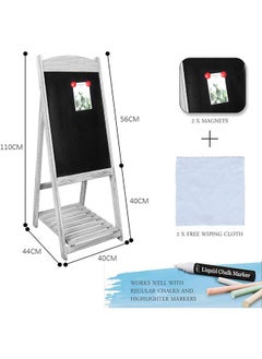 Generic A Frame Chalkboard Sign Vintage Shop Chalkboard Easel Pavement Sign Freestanding Chalkboard Message Board with Display Shelf for Storefronts Coffee House Bar Party Wedding  - Image 5