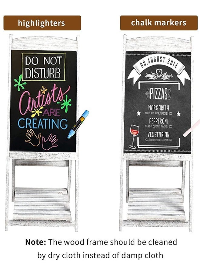 Generic A Frame Chalkboard Sign Vintage Shop Chalkboard Easel Pavement Sign Freestanding Chalkboard Message Board with Display Shelf for Storefronts Coffee House Bar Party Wedding  - Image 4