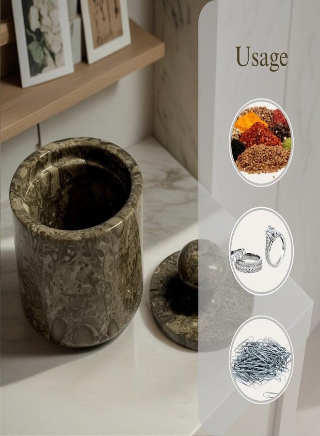 TheWolfard Marble Salt Cellar Keep Spices Fresh Seasoning Holder for Herbs Sugar Salt Keeper With Handmade Lid Knob Like Mushroom Best 3-Inch Marble Dish (Fossil and Coral) - Image 5