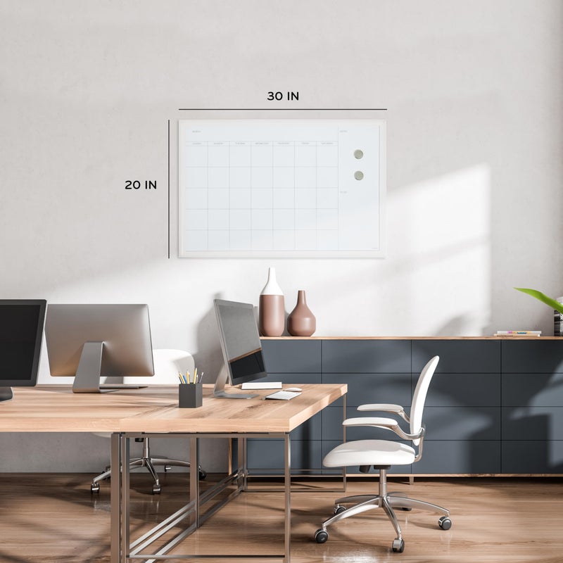 U Brands لوحة تقويم بيضاء قابلة للمسح الجاف مغناطيسية من U Brands، 30" × 20"، إطار بتصميم خشب أبيض، تشمل مغناطيسات - Image 3