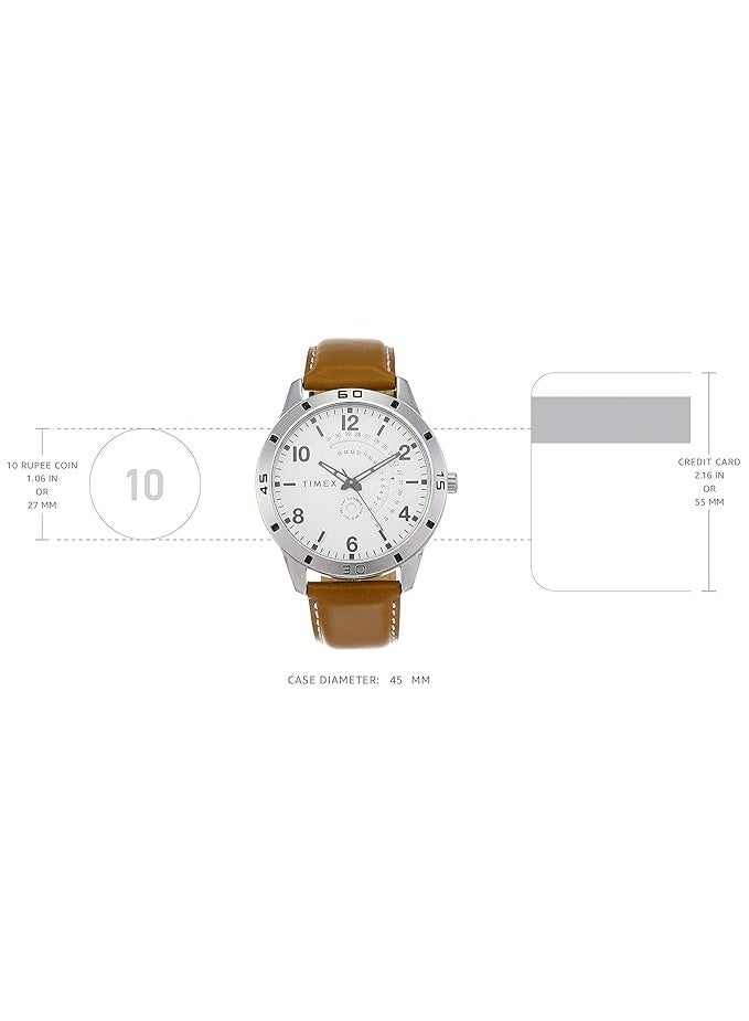 TIMEX Analog Watch for Man with White Round Dial & Brown Leather Strap Band Water Resistant Men's Wrist Watches - TW000U927 - Image 2