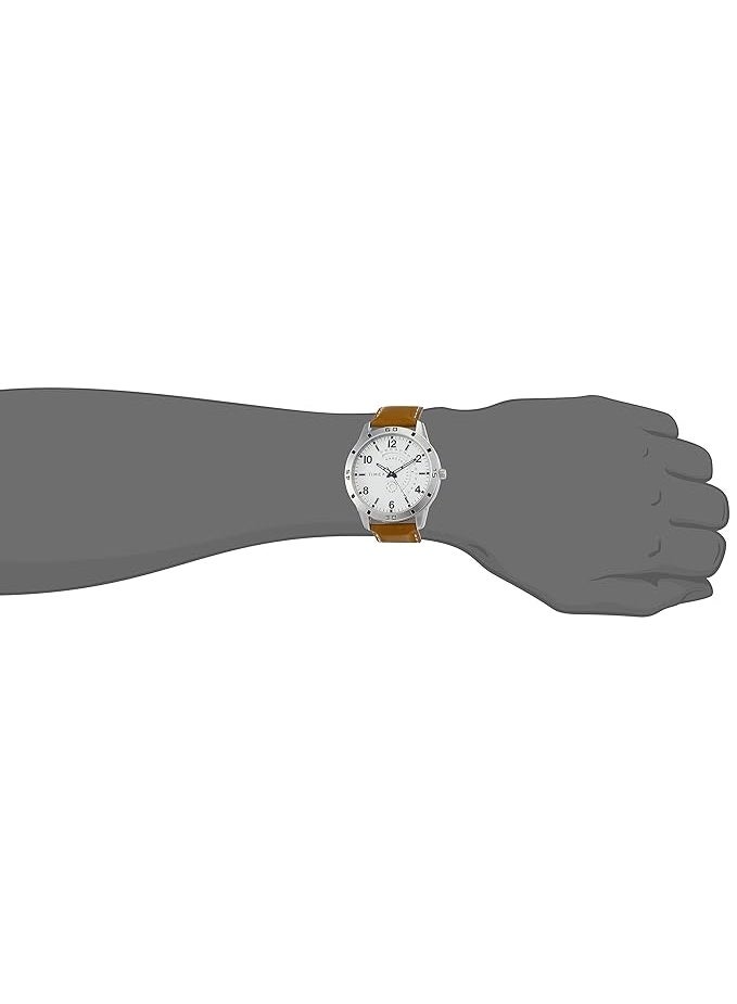 TIMEX Analog Watch for Man with White Round Dial & Brown Leather Strap Band Water Resistant Men's Wrist Watches - TW000U927 - Image 3