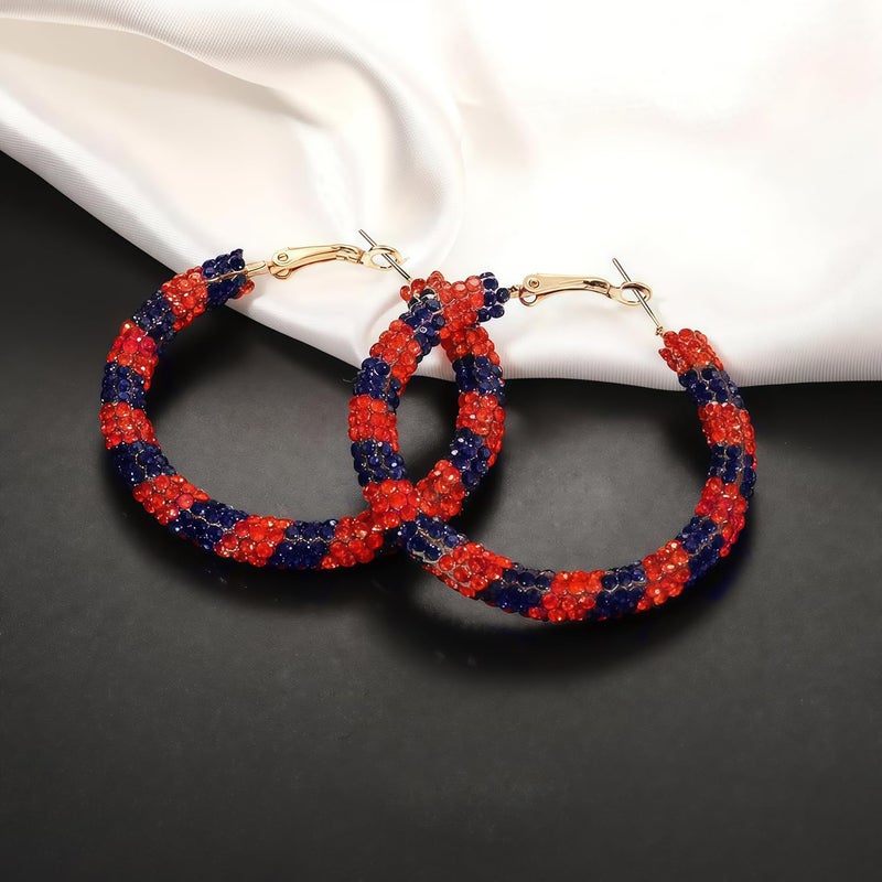 NLCAC Glitter Hoop Earrings Game Day Earrings Orange Navy Team Jewelry Sparkle Resin Rhinestone Wrapped Hoop Dangle Earrings for Women (Navy Orange) - Image 5