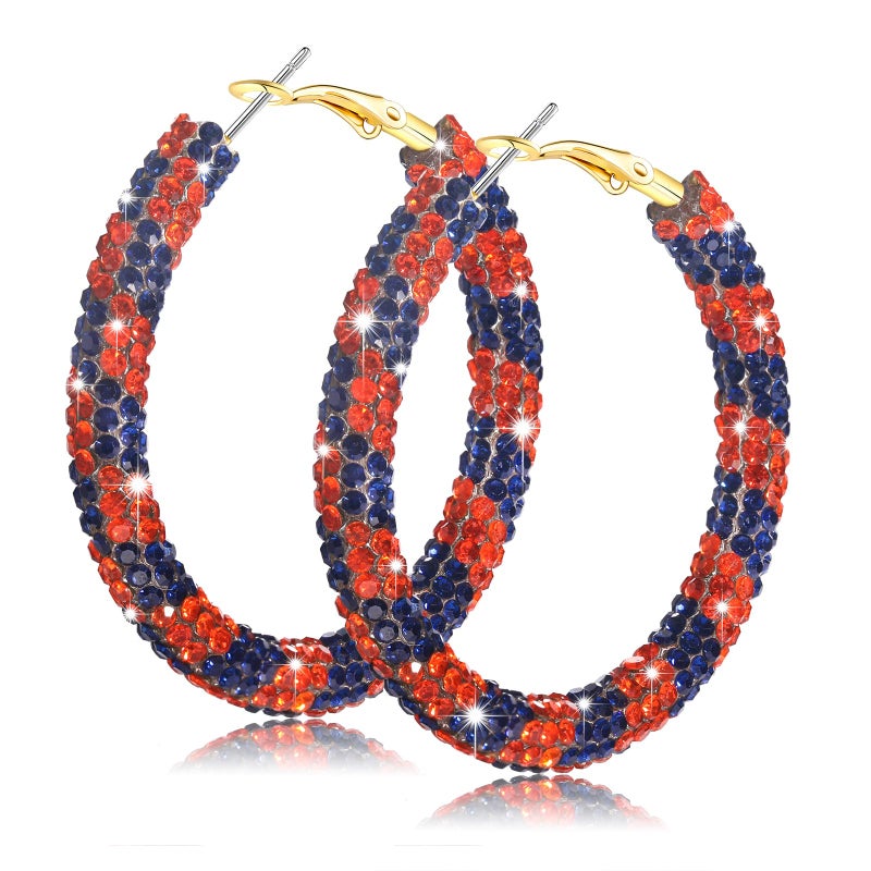 NLCAC Glitter Hoop Earrings Game Day Earrings Orange Navy Team Jewelry Sparkle Resin Rhinestone Wrapped Hoop Dangle Earrings for Women (Navy Orange) - Image 1