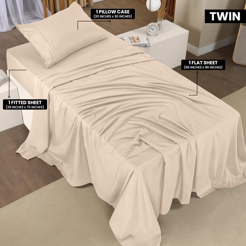 Utopia Bedding Twin Sheet Set â€“ 3 Piece Bed Sheets for Twin Size Bed, Soft and Breathable Microfiber, Includes 1 Fitted Sheet, 1 Flat Sheet and 1 Pillowcase (Beige) - Image 2
