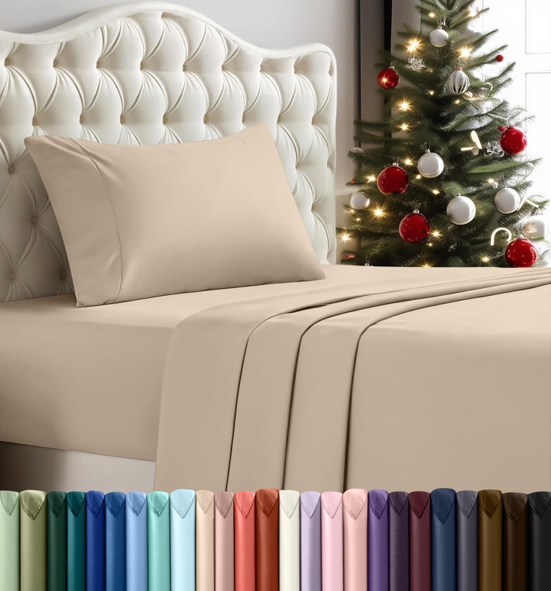 Utopia Bedding Twin Sheet Set â€“ 3 Piece Bed Sheets for Twin Size Bed, Soft and Breathable Microfiber, Includes 1 Fitted Sheet, 1 Flat Sheet and 1 Pillowcase (Beige) - Image 1