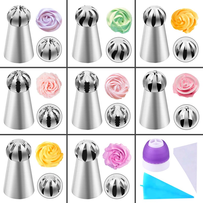 YLYL 42 Pcs Russian Piping Tips Set, 8 Nozzles Flower Frosting Icing Tips Russian Ball Piping Tips for Cake Decorating Kit, 2 Couplers 30 Pastry Baking Bags 1 Cleaning Brush, 1 Reusable Silicone Bag YLYL - Image 4