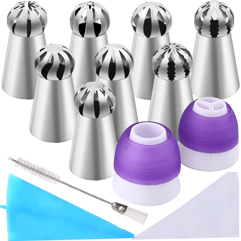 YLYL 42 Pcs Russian Piping Tips Set, 8 Nozzles Flower Frosting Icing Tips Russian Ball Piping Tips for Cake Decorating Kit, 2 Couplers 30 Pastry Baking Bags 1 Cleaning Brush, 1 Reusable Silicone Bag YLYL - Image 1