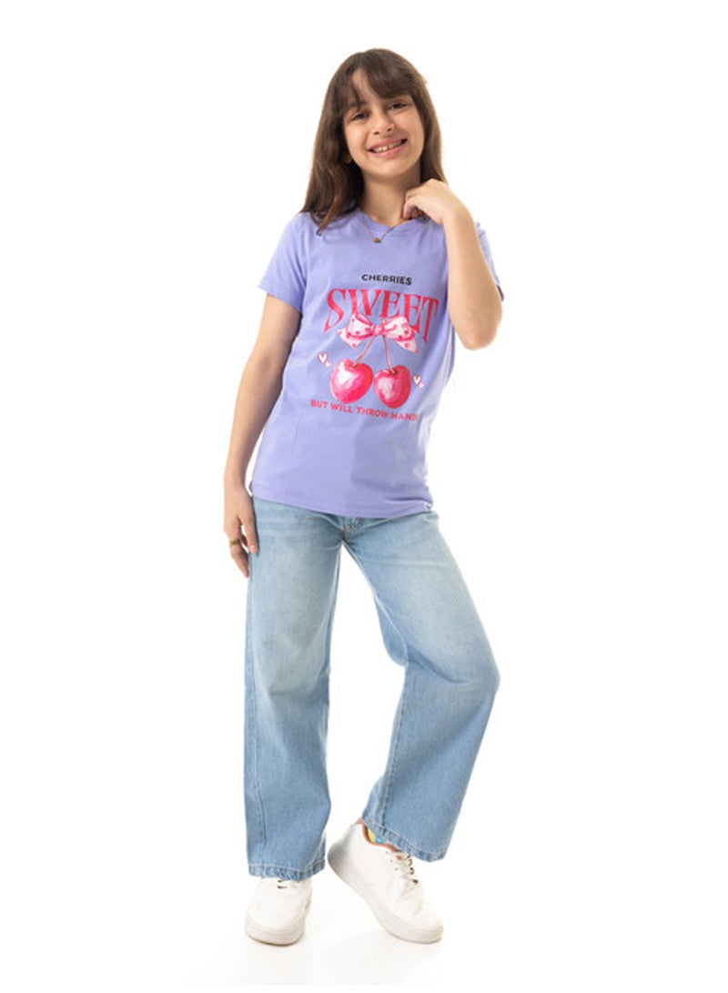 Andora "Sweet" Printed Cotton Slip On Girls T-Shirt - Lavender - Image 4