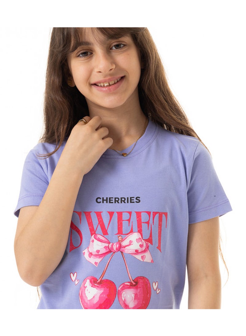 Andora "Sweet" Printed Cotton Slip On Girls T-Shirt - Lavender - Image 3