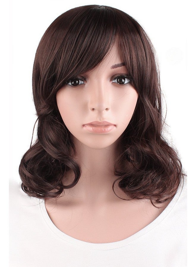 MapofBeauty Daily Use Side Bangs Medium Curly Wig (Dark Brown) - Image 1