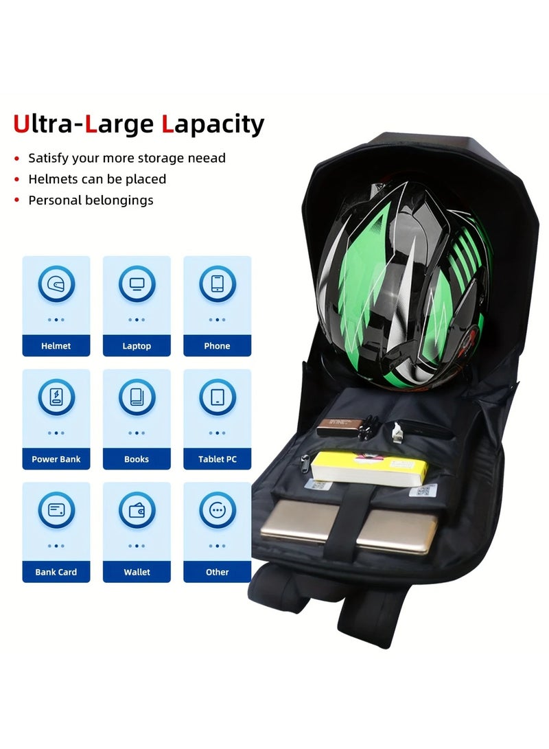 حقيبة ظهر للدراجات النارية للرجال، حقيبة ظهر بسعة كبيرة مع منفذ USB، إضاءة LED، هيكل صلب من ألياف الكربون ثلاثية الأبعاد مقاومة للماء، شاشة رقمية ملونة قابلة للبرمجة الحجم: 36*18*48 سم - Image 4