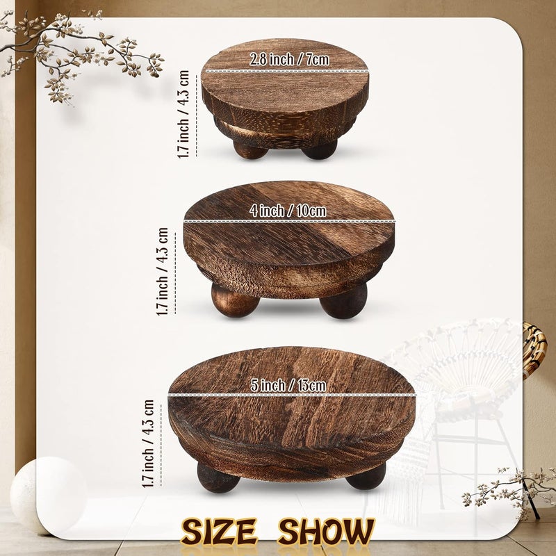 Amyhill 3 Pcs 5/4/3 Inch Wooden Risers for Display Wood Pedestal Stand Mini Tray Stand Round Wooden Pedestal Holder Rustic Buffet Cake Riser for Decor Tiered Tray Decor Home Kitchen(Brown) - Image 2