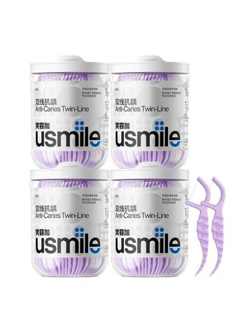 usmile Twin-line Freshening Anti-caries Dental Floss Toothpicks Teeth Stick Tooth Cleaning Interdental Oral Care (Anti-caries - 200 Count, Pack of 4)