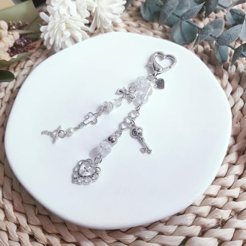Homvog Cute Keychain Aesthetic Y2K Keychain Accessories Cute Heart Butterfly Strawberry Bear Key Chain for Keys Bags Women Gifts (1PCS Keys Heart) - Image 3