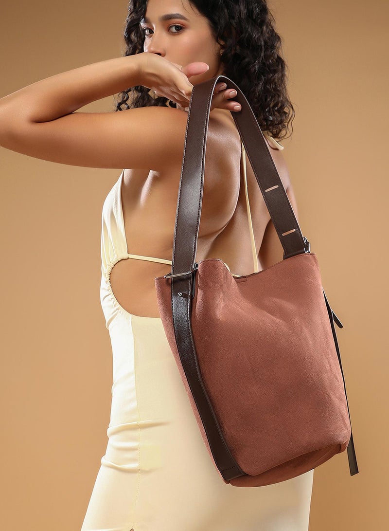 Haute Sauce Solid Zip Lock Regular Suede Hand Bag For Women  - Image 2