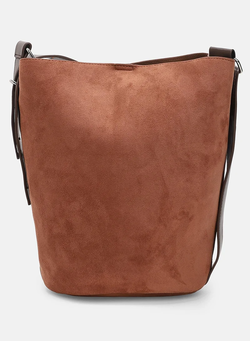 Haute Sauce Solid Zip Lock Regular Suede Hand Bag For Women