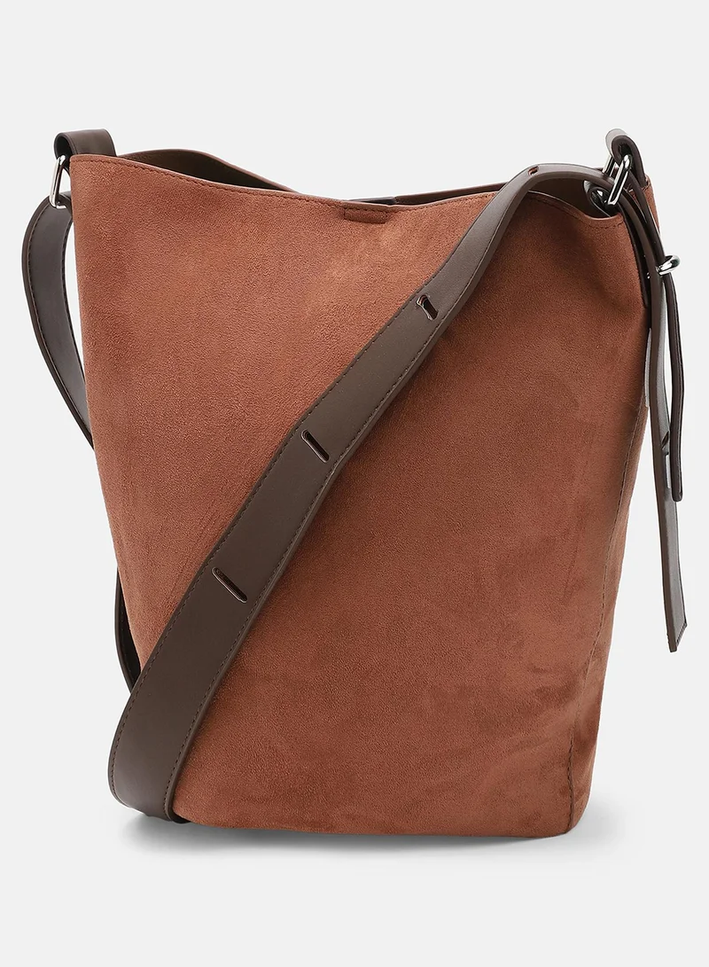 Haute Sauce Solid Zip Lock Regular Suede Hand Bag For Women