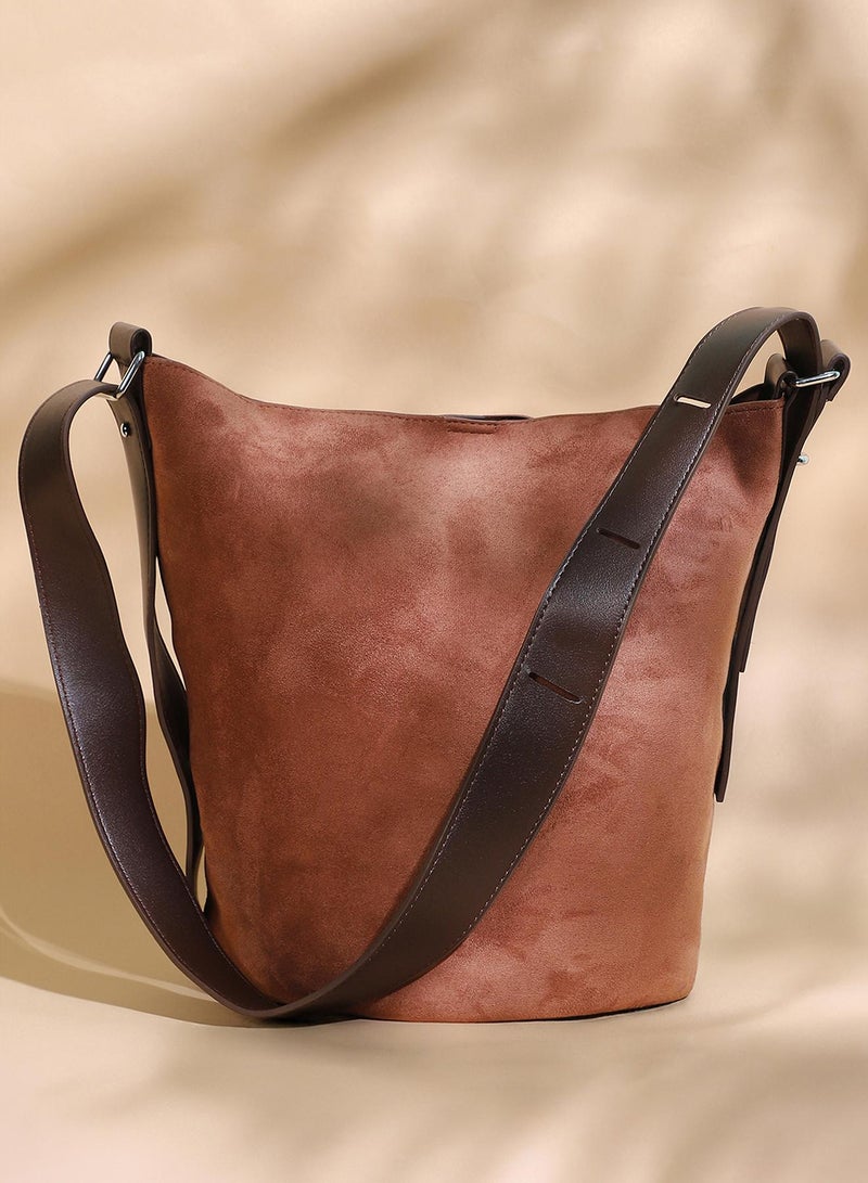 Haute Sauce Solid Zip Lock Regular Suede Hand Bag For Women  - Image 1